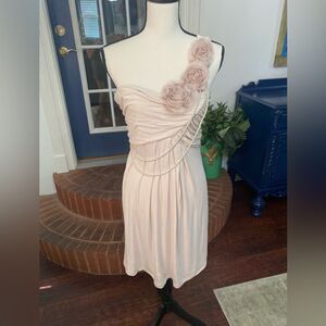 Y2K Formal Asymmetrical Pink Dress with Floral Accents